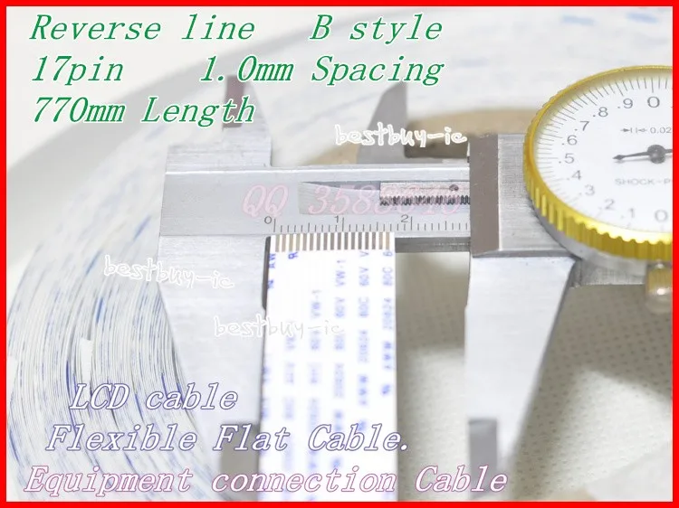 1.0mm Spacing + 770mm Length +17Pin B / Reverse line Soft wire FFC Flexible Flat Cable. 17P*1.0B*770MM