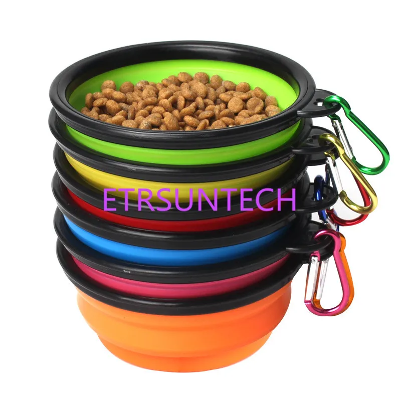 300pcs/lot Dog Folding Collapsible Feeding Bowl Silicone Water Dish Cat Portable Feeder Puppy Pet Travel Bowls