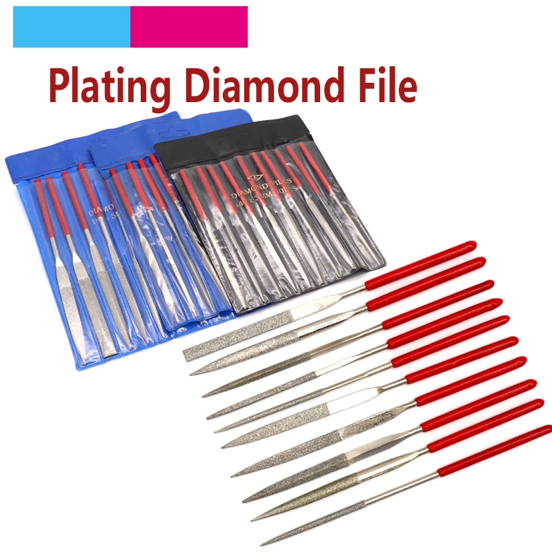 10pcs 140/160/180mm Assorted Diamond Coated Needle File Set Mini Rasp For Ceramic Glass Steel Hobbies And Crafts Hand File Tools