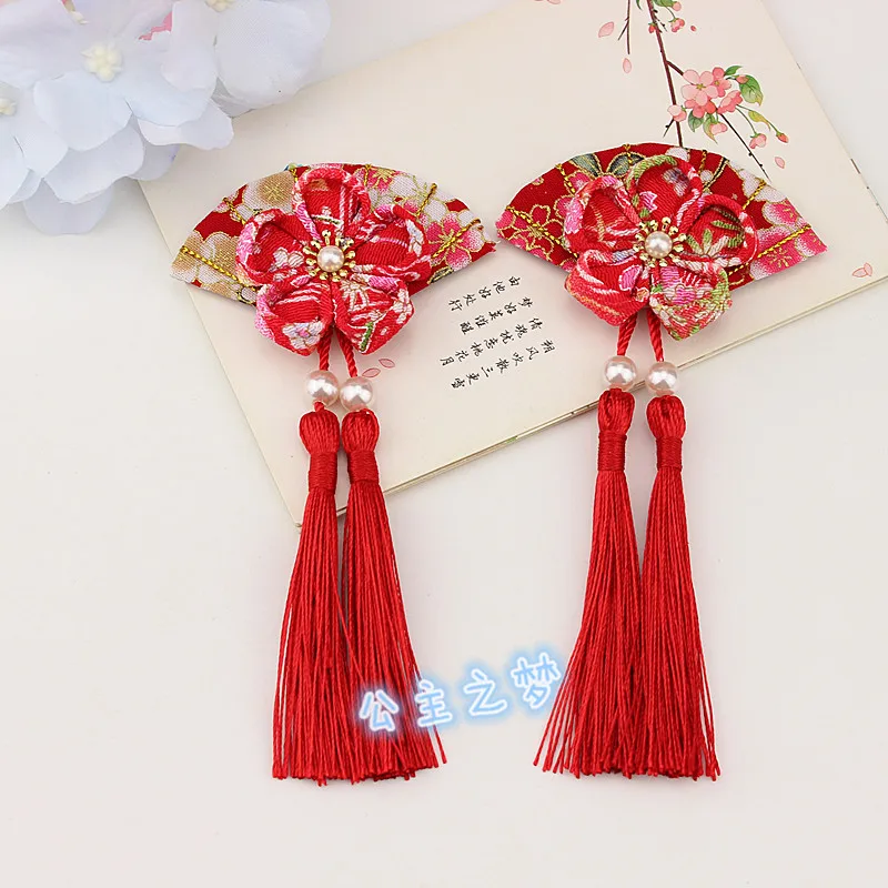 

Japanese Style Kanzashi Hair Pin Clips Ornament Tassel Fan Flower For Graduation Wedding Festival Gift Kimono Yukata HW022-01