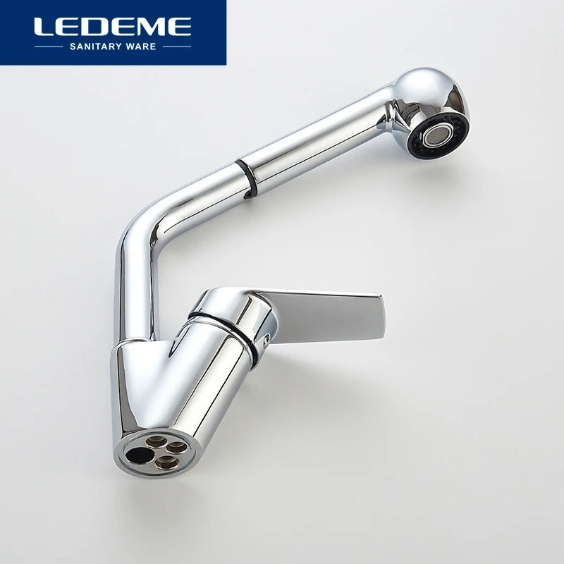 LEDEME Kitchen Faucet Kitchen Pull Out Single Hole Ceramic Plate 360 Rotate Contemporary Faucet Sink Cold/Hot Water L6040