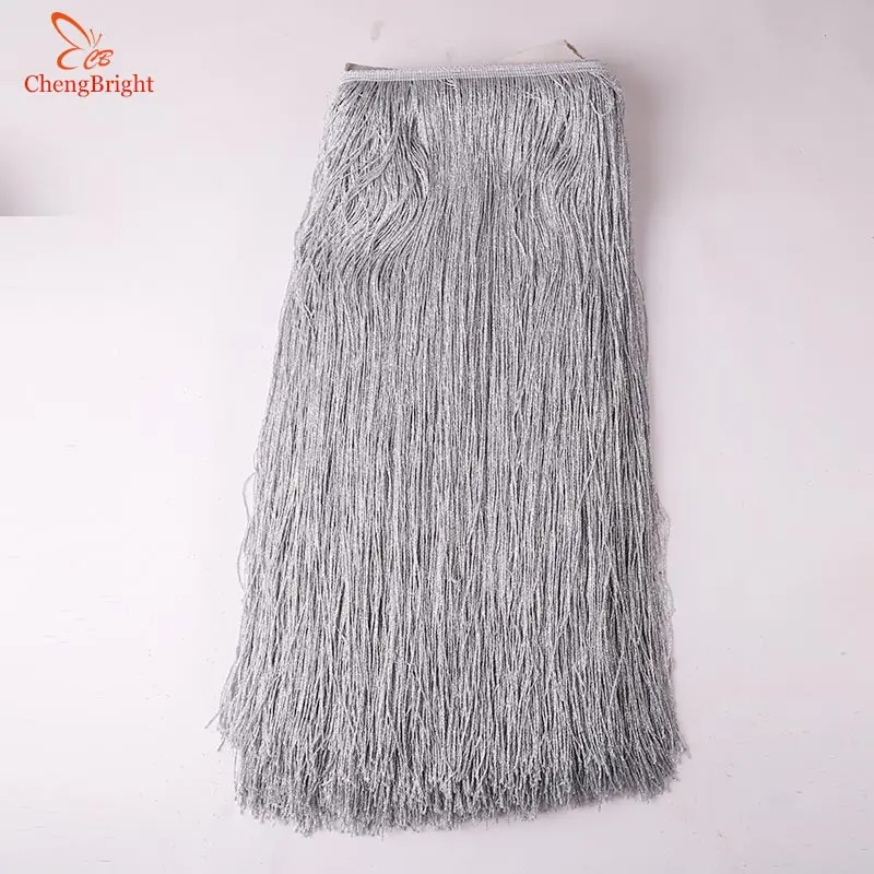 

ChengBright 100Yard Rayon Tassel Fringe silver Silk Lace Trim Ribbon Sew Latin Dress Stage Garment Curtain Accessorie 50cm Width