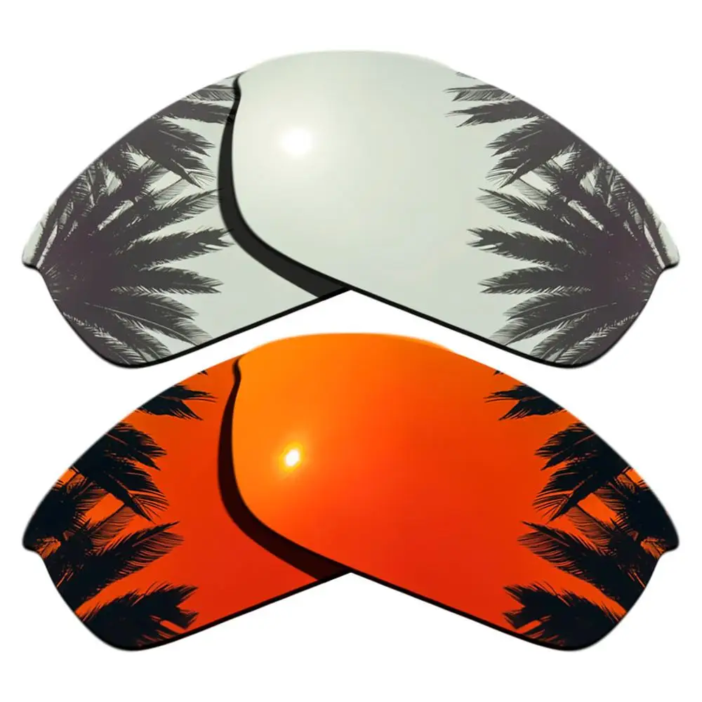 Silver Mirrored & Orange Red Mirrored Polarized Replacement Lenses for Flak Jacket Frame 100% UVA & UVB