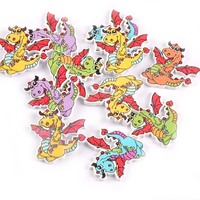 DIY Clothes Accessories Wooden Buttons Handmade Decor 25pcs Mixed Painted Dragon Buttons For Scrapbooking Crafts 28x27mm M1582