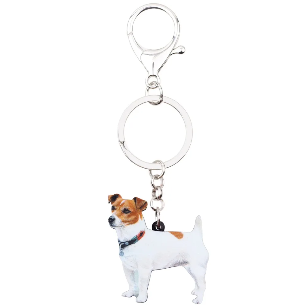 Bonsny Acrylic Cute Jack Russell Dog Key Chains Keychain Rings Women Girl Ladies Handbag Car Charms Animal Jewelry Statement Pet