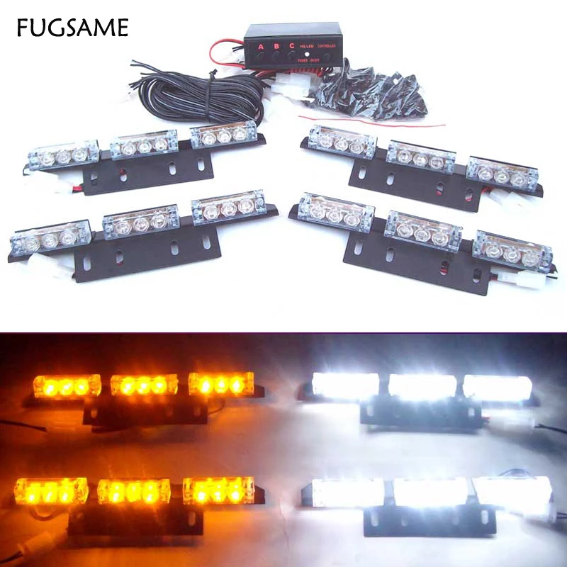 

4 X 9 LED auto flash Strobe Lights 36 LED car vehicle Flashing strobe lamps bulbs 3 flashing modes Red Blue White Green Amber