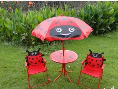 Children's folding tables and chairs. Four-piece. Cartoon outdoor rain table umbrella leisure portable beach table stool