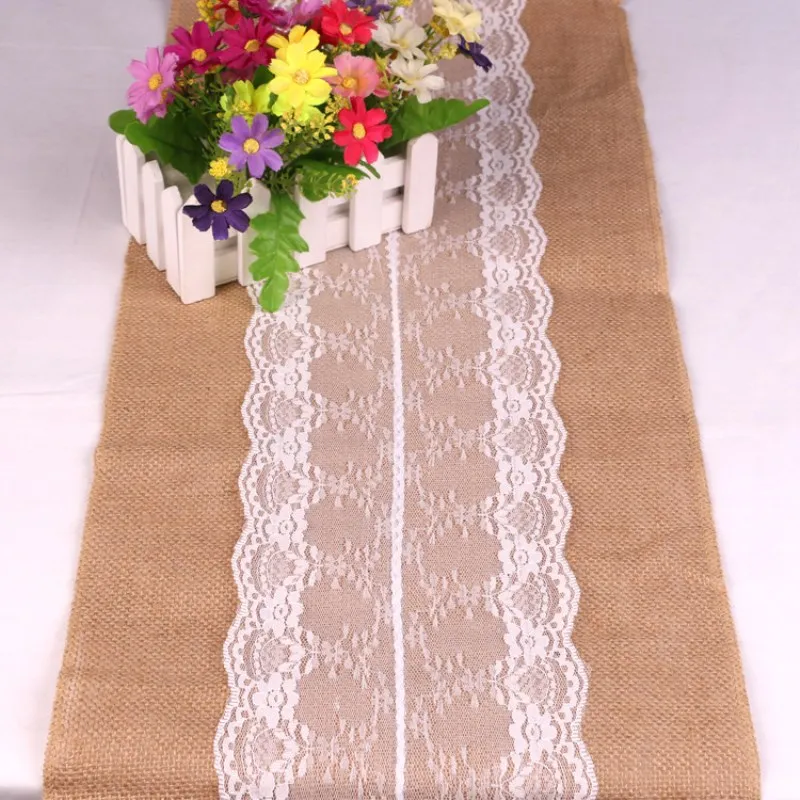 100% Natural Jute Burlap Table Runner Rustic Shabby Hessian Table Runner for Wedding Festival Party Event Decorations 30*275CM