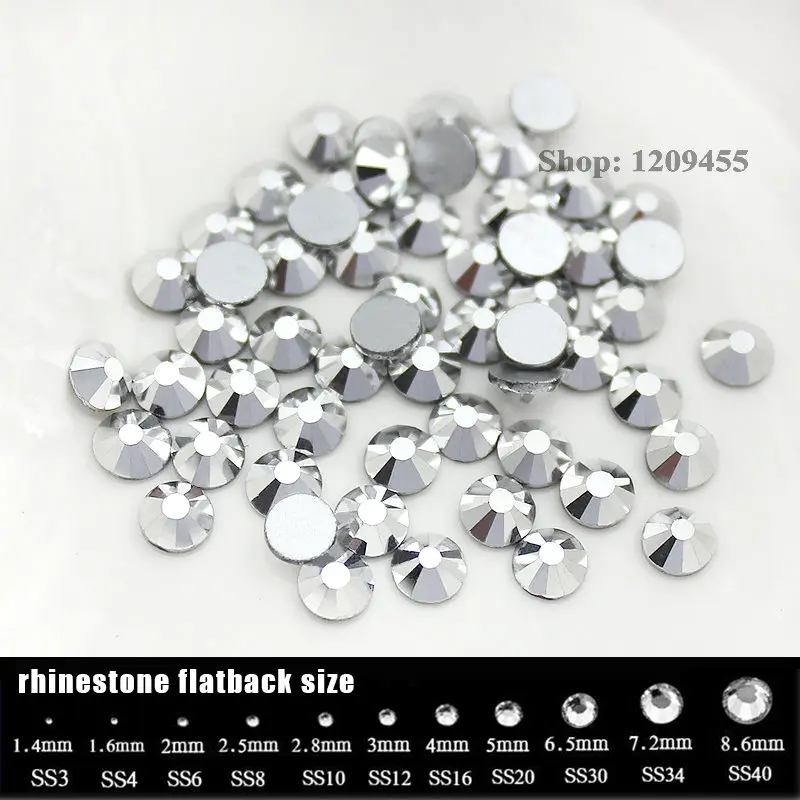 288-1680pcs/Lot, SS4-SS34 Sliver Flat Back Rhinestones Crystal Decorations Non HotFix Glue on Rhinestone