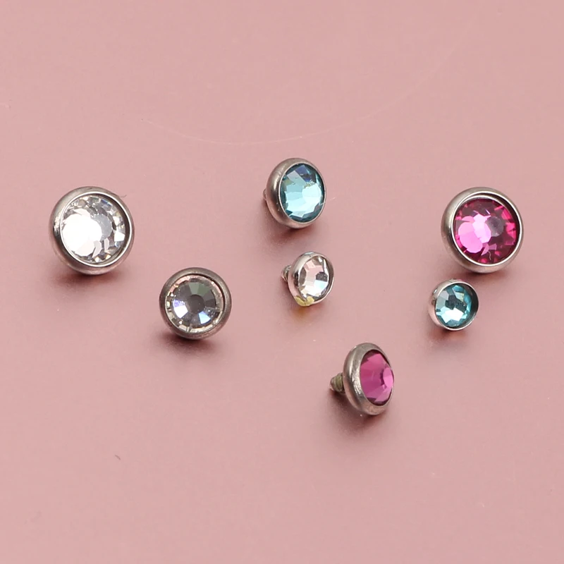 Dermal  Top Body Jewelry 3/4/5mm Flat Gem 14g 316L Surgical Steel or Titanium 5 color mix