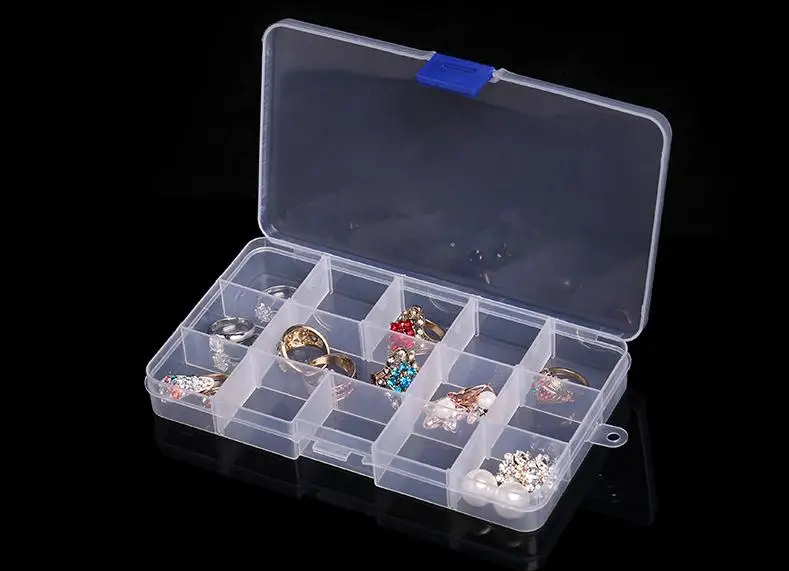 15 Grids Transparent Adjustable Slots Jewelry Bead Organizer Box Storage plastic jewelry storage box By DHL SN1384