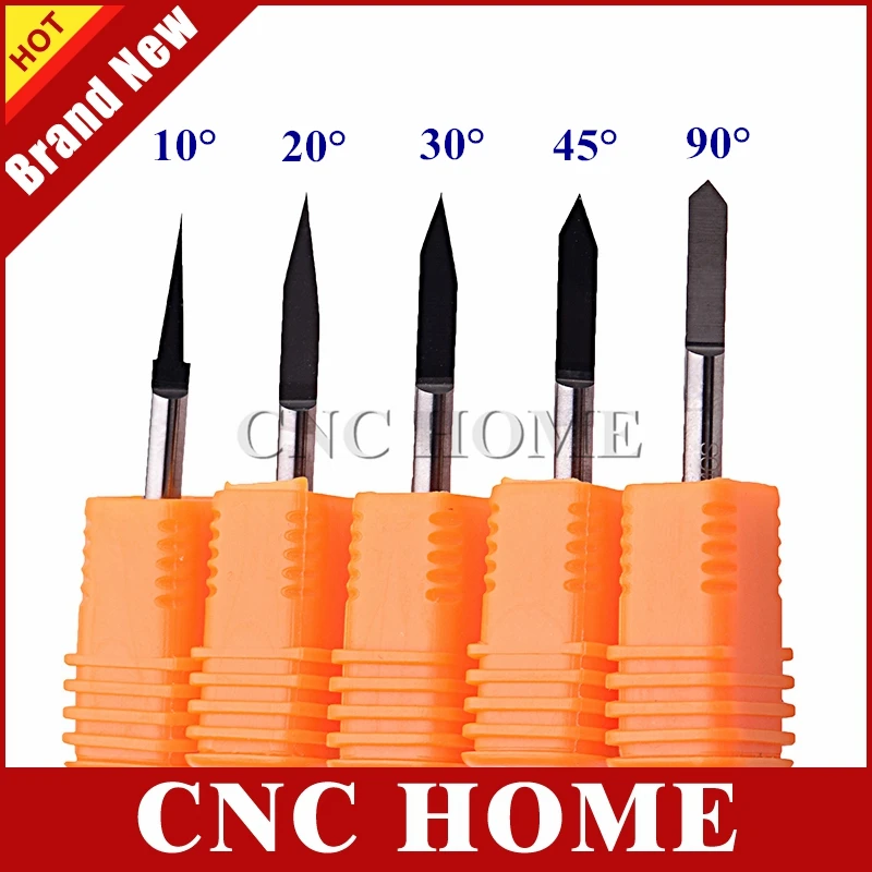 5pcs V Forma CNC Bit Grabado Cortador de fresado de vástago de 3.175 mm Herramientas de carbida para madera para madera PVC acrílico CNC Router Bits