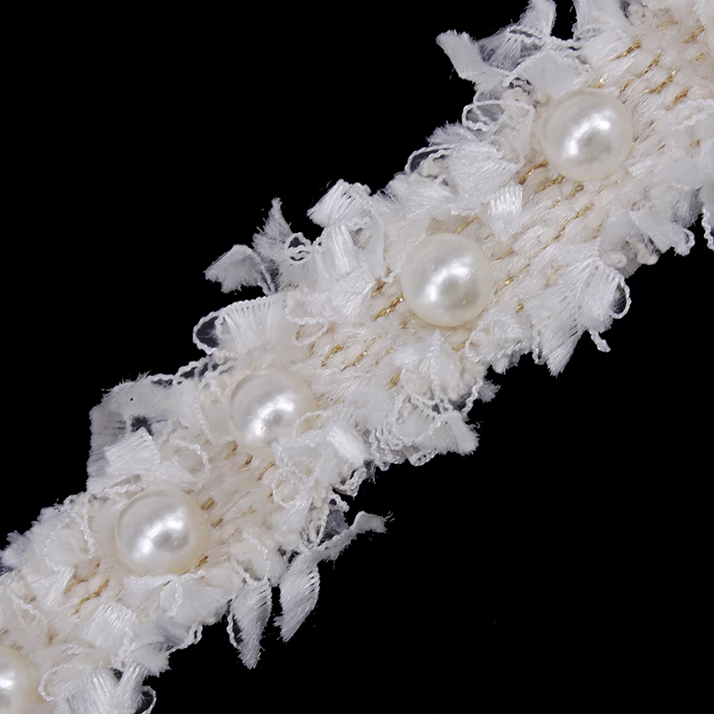 

10yards Beaded Pearls Lace Ribbon Trim Fabric Trimming Applique Clothes Decorated Sewing Accessories for Craft Design T1983