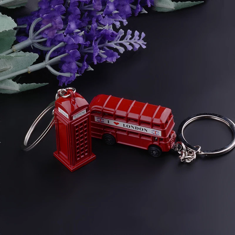 Fashion Metal Key Chain Double deck bus Pendants Car Key Holder phone booth Bag Charm Accessories New Keychain Gift K1707