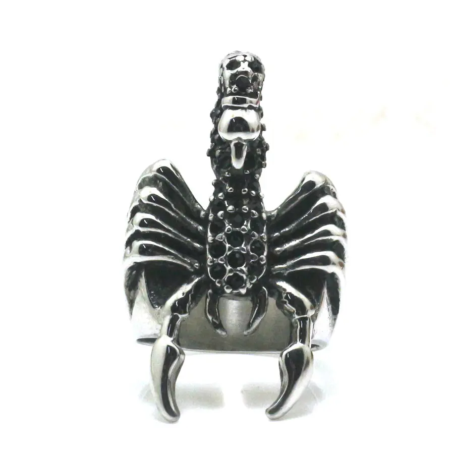 Unisex 316L Stainless Steel Punk Gothic Scorpion Black Stone Newest Ring