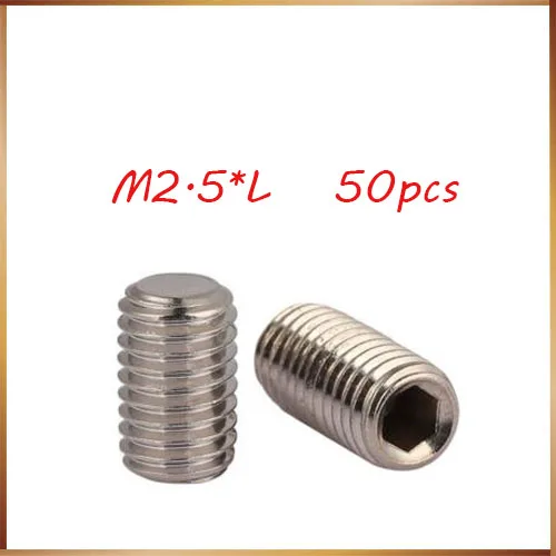 50Pcs DIN913 M2.5 304 Stainless Steel Metric Thread Grub Screws Flat Point Hexagon Socket Set Screws Headless