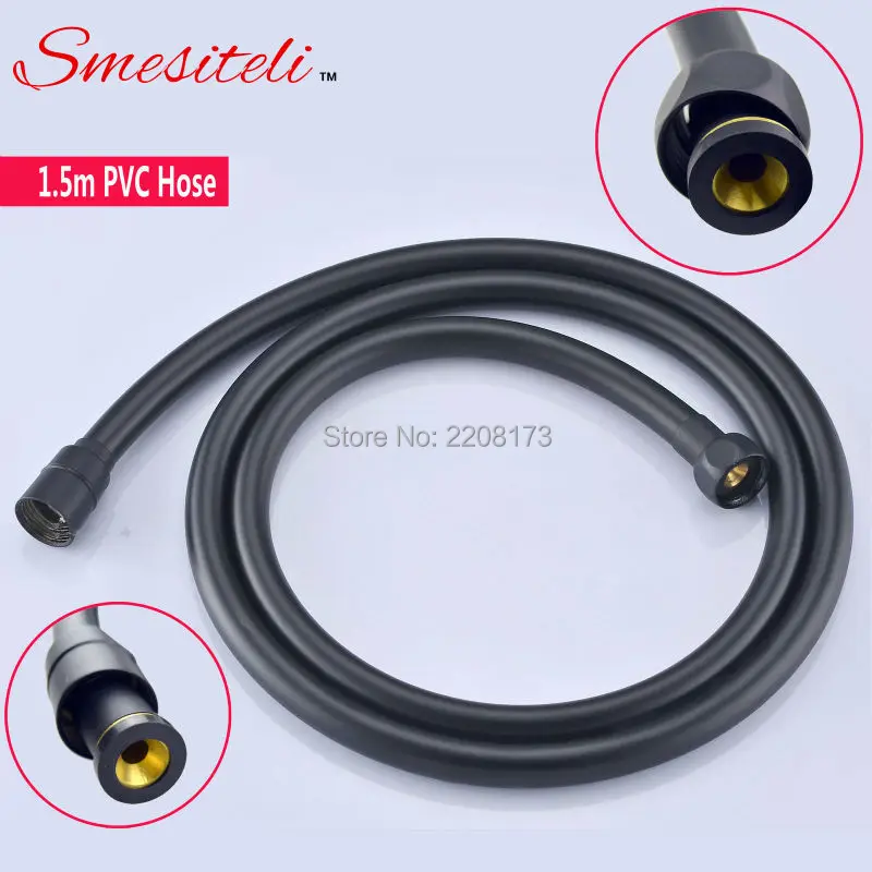 Imagem -04 - Smesiteli Promoções Acabamento Preto Fosco Suporte de Bronze de Cabeça de Chuveiro Conector de Parede Cotovelo 1.5cm Kit de Mangueira de Pvc Alta Qualidade