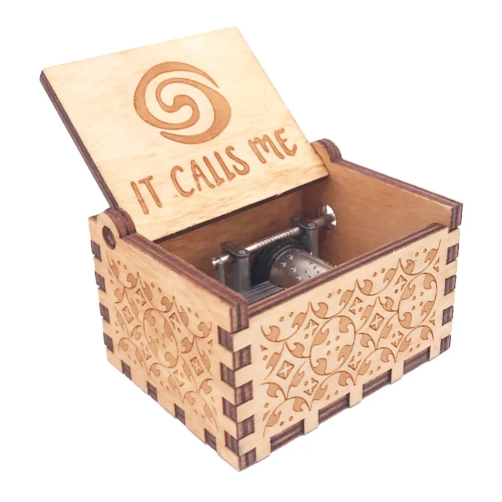 Music Box Hand Crank Musical Box Carved Wooden Musical Box for Girl Christmas Music Gift ,Play Moana Theme How Far I'll Go