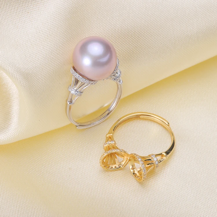 S925 Sterling Pearl Rings Settings Adjustable Pearl Rings Jewelry Findings Women DIY Rings Holder Luxury Rings Accessory 3Pcs