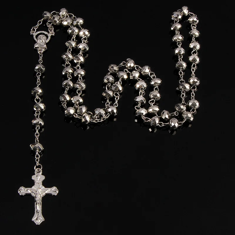 Catholic 6*8 Rosary Crystal Plastic Necklace with Premium Beads and Stylish Plastic Beads Cross Jewelry