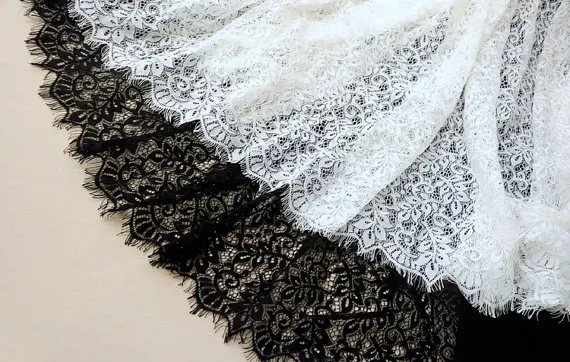 

3 yards Vintage Chantilly Lace Fabric French Wedding Lace Fabric With Eyelash Scalloped Border