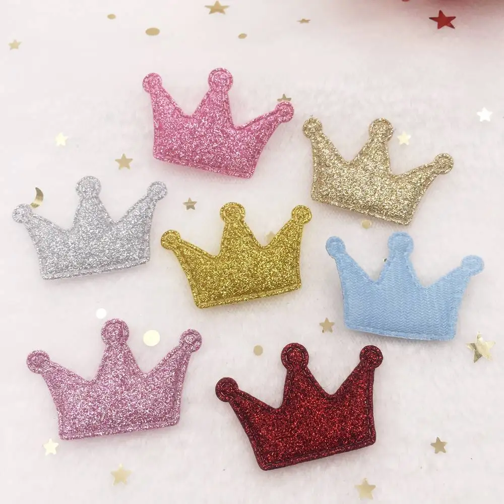 Glitter Padded Bepowder Fabric Mix Beautiful Crown Applique Wedding Making Children Hair Clip DIY Craft Supplies E172