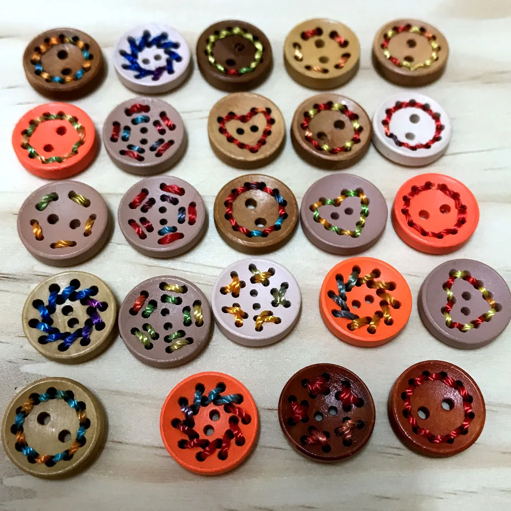 New 30Pcs 15MM 2 Hole Random Mixed Natural Wooden Button Unique Weaven Button Handmade Buttons For Craft Sewing DIY Home Textile