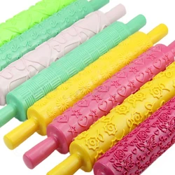 Non-stick Plastic Rolling Pins Embossing Roller Cake Fondant Cookie Chocolate DIY Decoration Tools Kitchen Baking Accessory