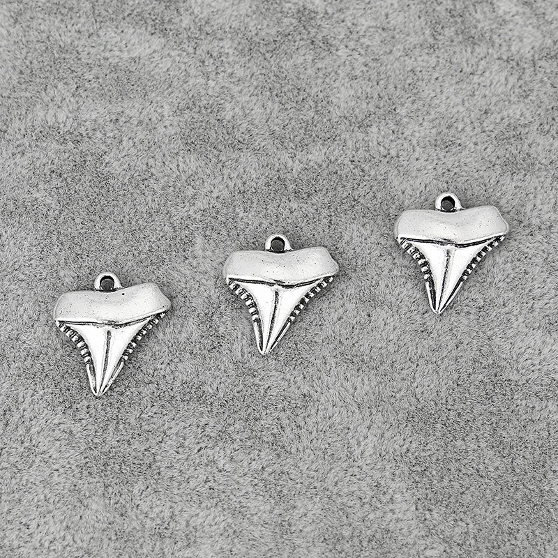 20PCS Antique Metal Shark Tooth Teeth Charms Pendants for Necklace Making Jewelry Findings 17x16mm