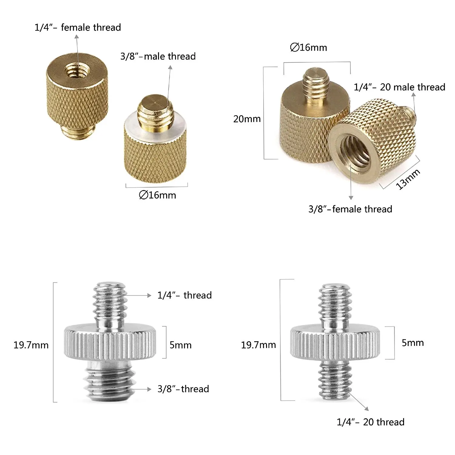 Camera Fixing Screws Camera Convert Screw Adapters 8 Kind 1/4