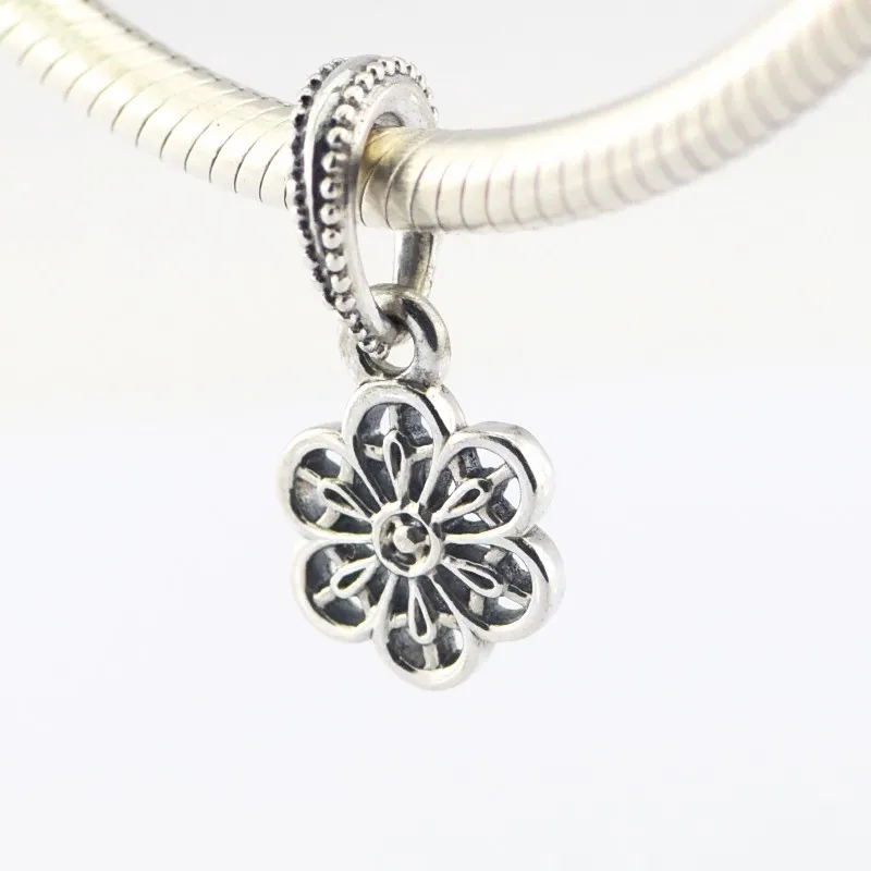 

925 Sterling Silver Floral Daisy Lace Silver Dangle DIY Charms Fits European Charms Bracelets & Necklace For Women DIY Jewelry