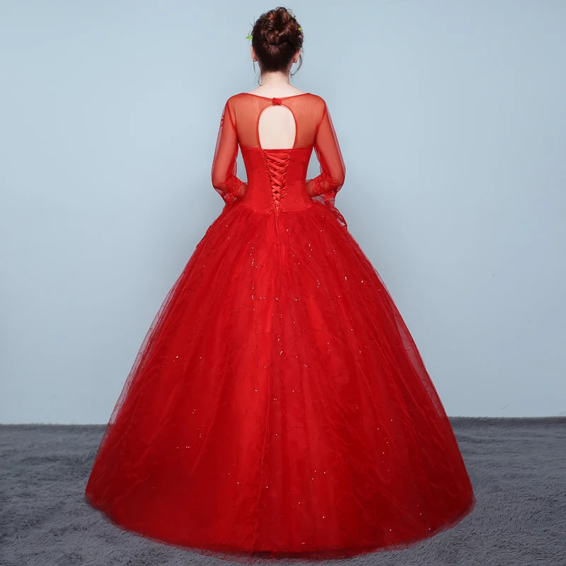 New Fashion Classic Romantic Red Ball Gown Wedding Dress 2022 New Illusion Lace Long Flare sleeve Custom Plus Size Bridal Dress