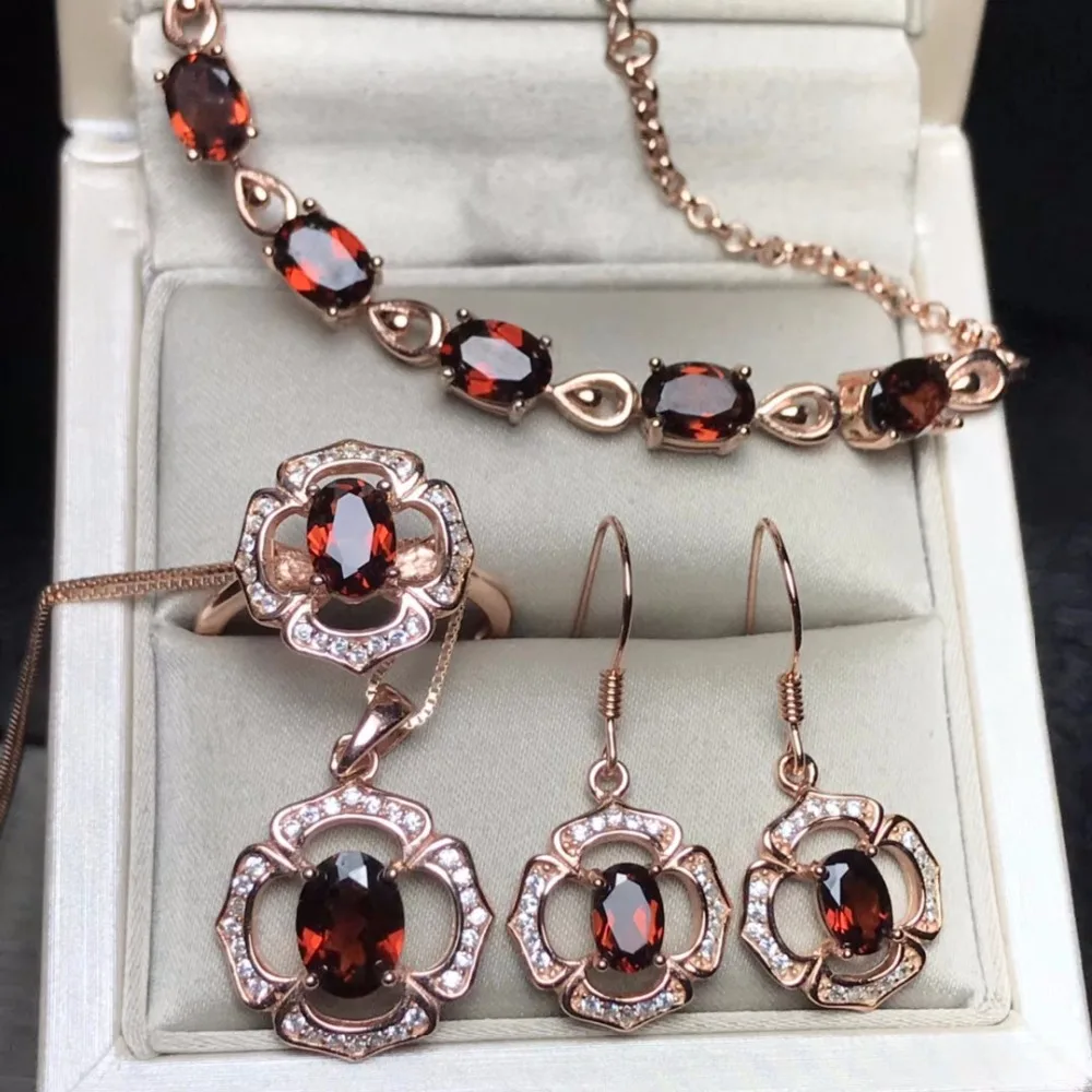 Natural garnet jewelry set four piece set affordable 925 Silver Handmade design new launch