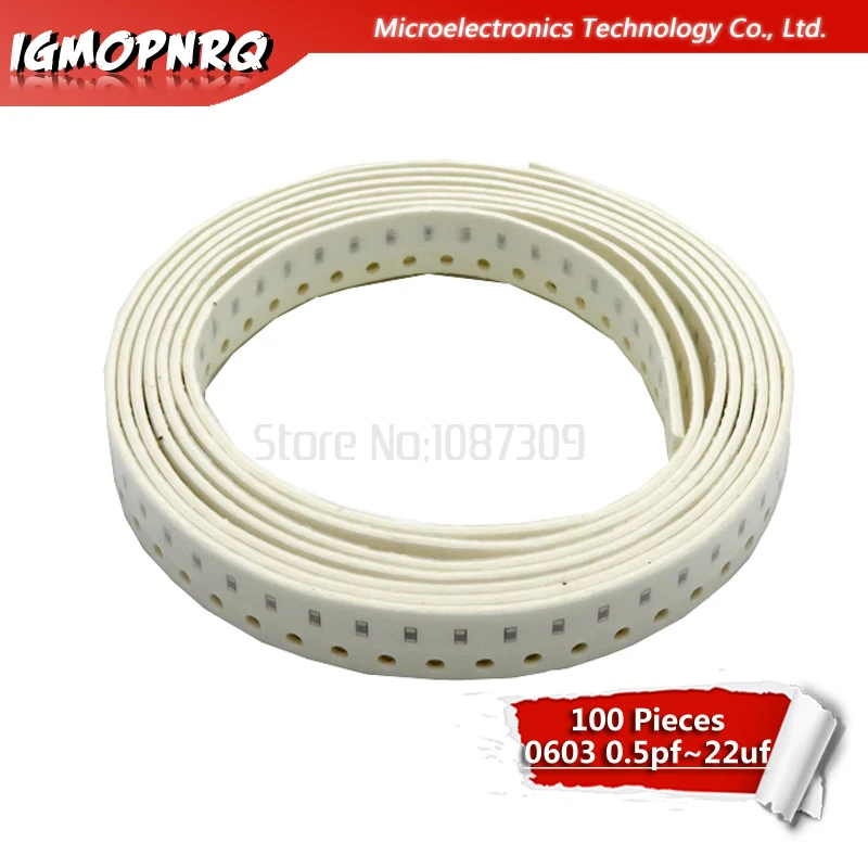 100 sztuk 0603 50V SMD gruba folia IGMOPNRQ układu wielowarstwowy kondensator ceramiczny 0.5pF-22uF 10NF 100NF 1UF 2.2UF 4.7UF 10UF 1PF 6PF