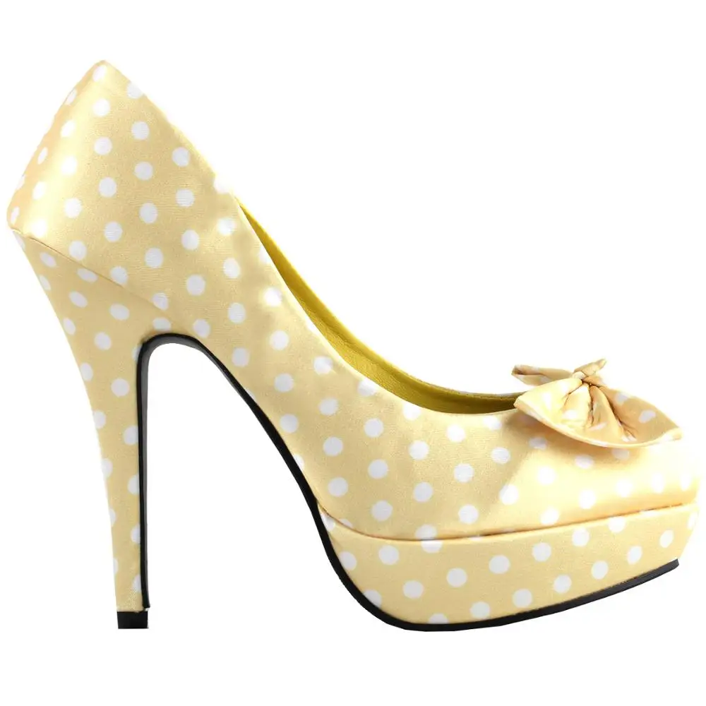 LF30406-1 Ladies Cute Bow Satin Polka Dot Party/Club Platform High Heels Pumps Court Shoes