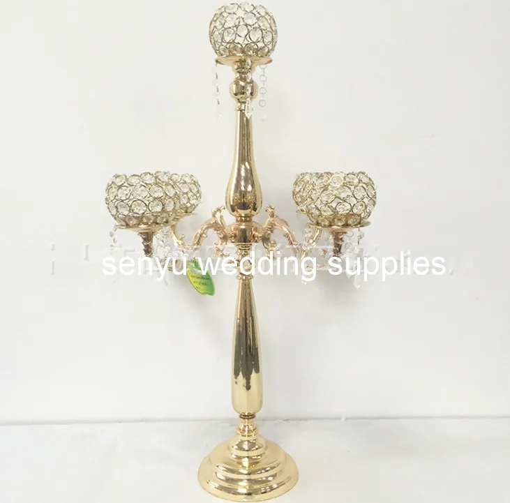 European design white wedding table 5 arms  light crystal candle candelabras wholesale senyu0353