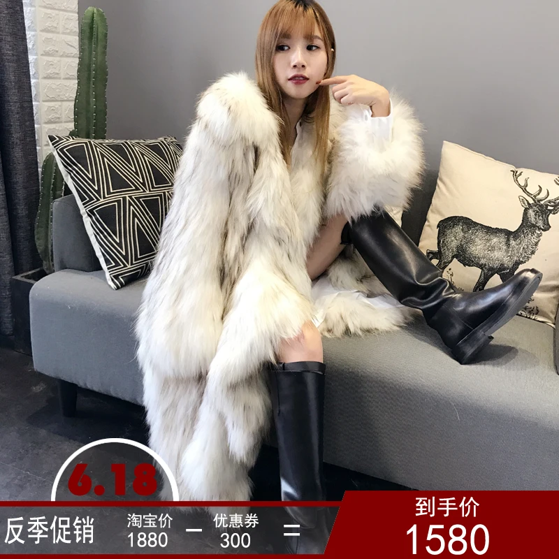 2019 Sexy New Winter Women Fashion Long Ruffles Casual Real Raccoon Fur Knit Jacket Coat Overcoat