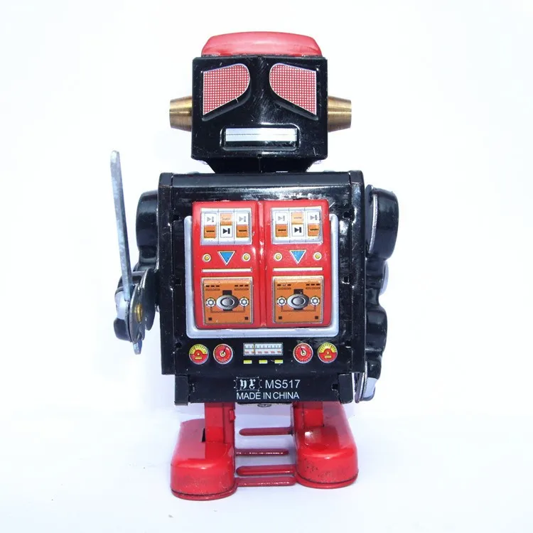 [Funny] Classic collection Retro Clockwork Wind up Metal Walking Tin Toy Warrior robot Mechanical kids christmas gift