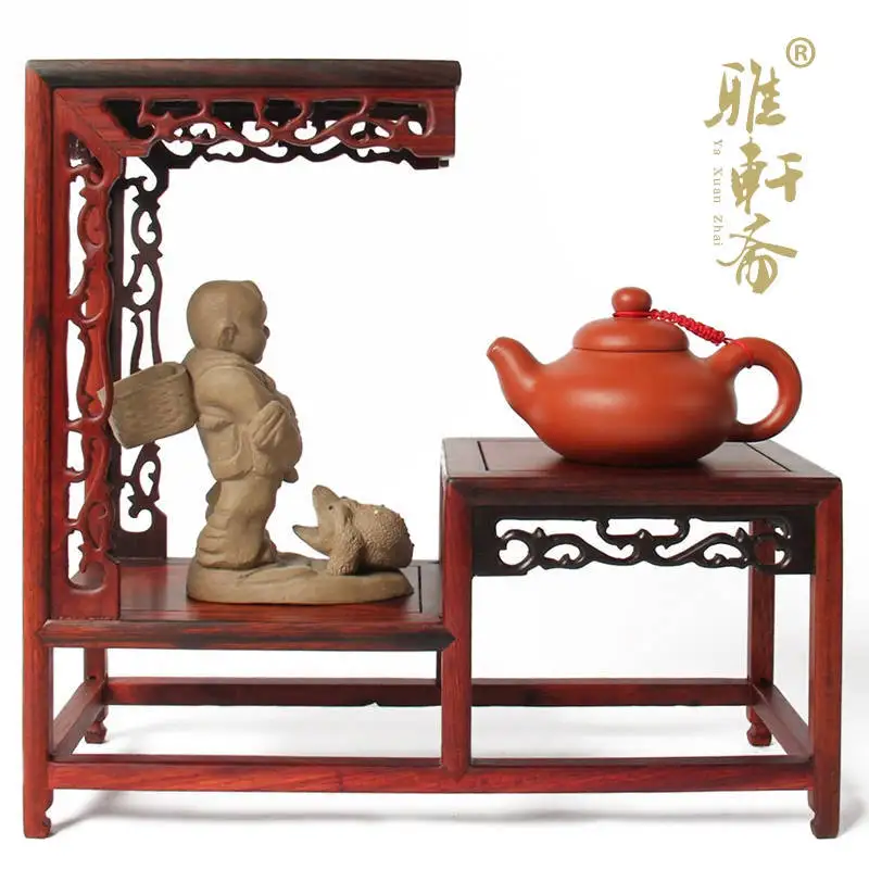 Mahogany furniture of Ming and Qing Dynasties Stone carving teapot base Suanzhi shelf teapot antique mahogany base