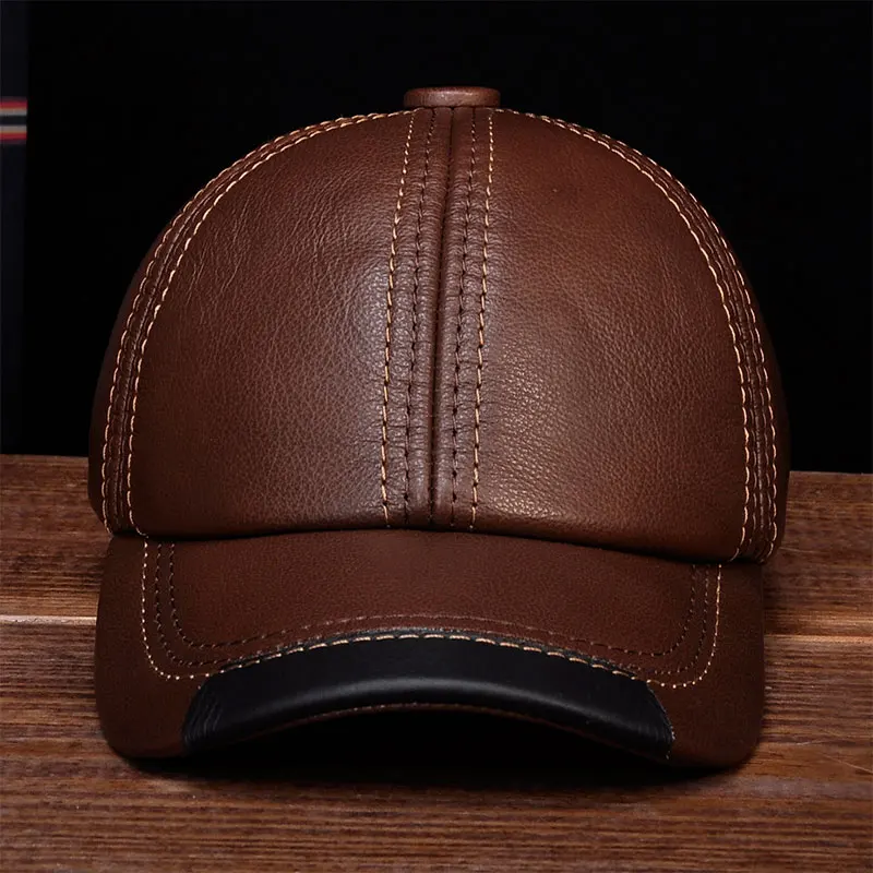 HL100 Aorice Brand New Real Cow Skin Leather Baseball Caps Hats Men\'s Genuine Leather Baseball Cap Hat