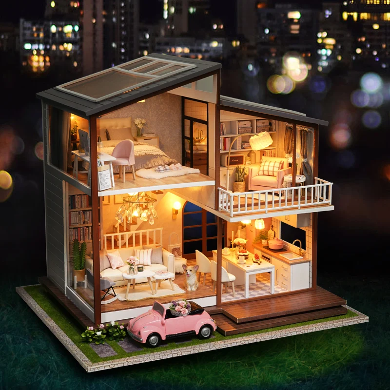 Wooden DIY Doll House Furniture Miniature Dollhouse Puzzle Assemble 3D Miniaturas Doll House Model Kits Toys For Children Gifts