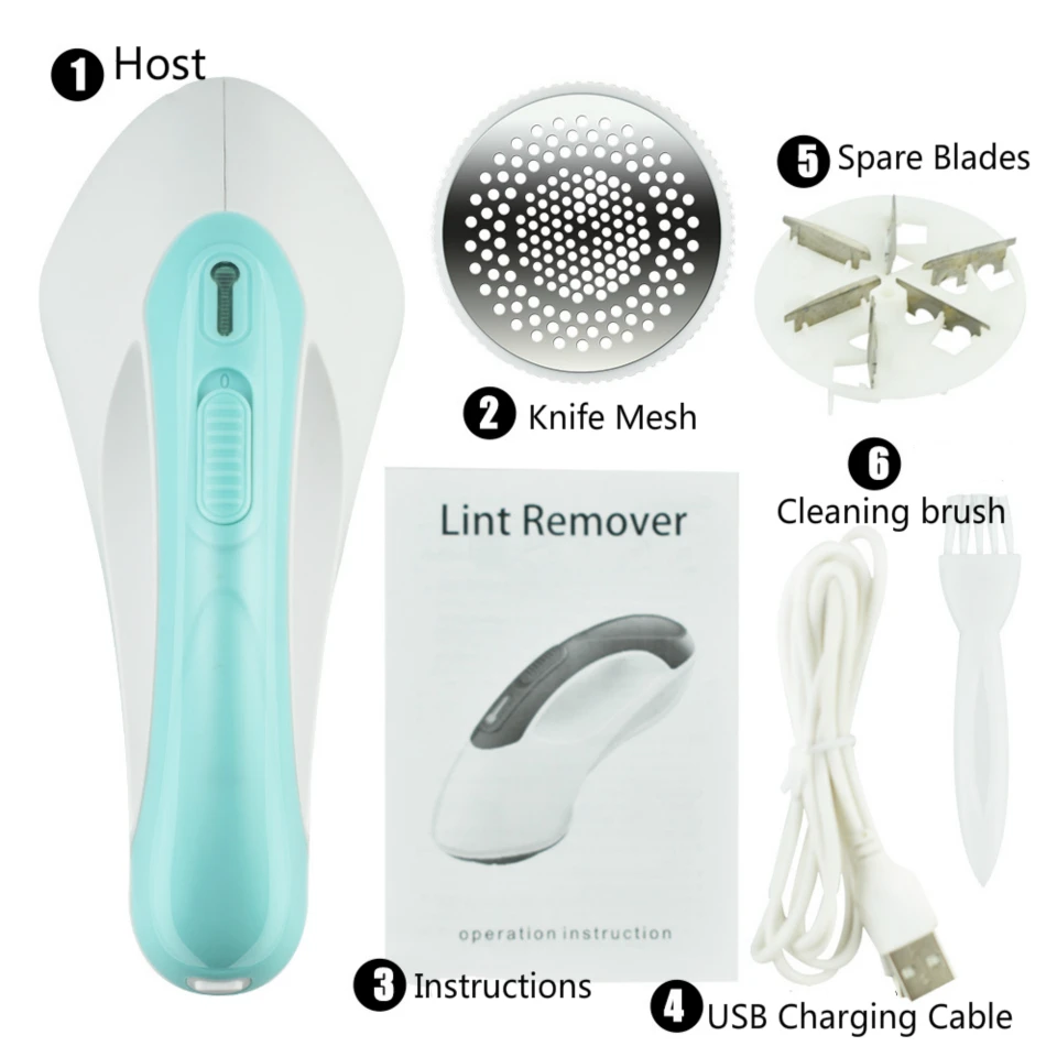 Aparador de pelos recarregável, 6 lâminas, usb, recarregável, alta potência, barbear, bola de polir, roupas, dispositivo de perfuração de cabelo