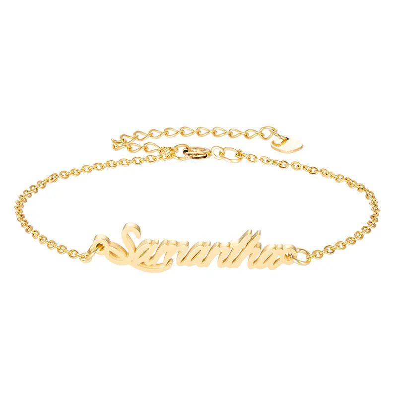 Samantha Charm Name Bracelets for Women Girls Personalized Dainty Nameplate Anklet Unisex Handwriting Word Jewelry Gift