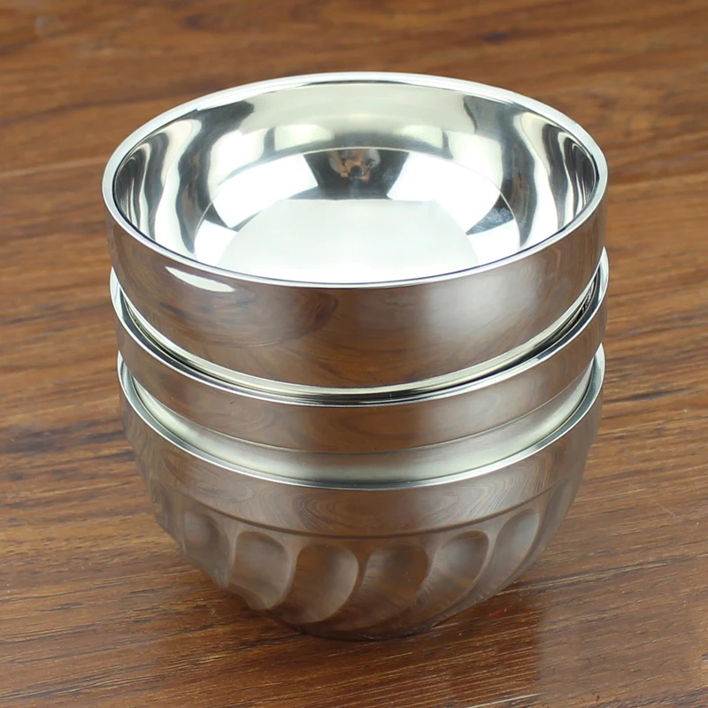 3 Pieces Double Wall Stainless Steel Bowl Marmita Tableware 4.5Inch Heat insulation Lily Bowls Lunch Box Monbento