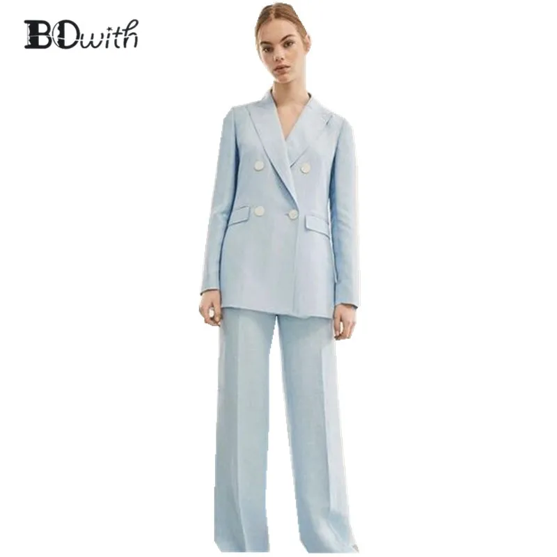 Light Blue Women Pant Suit Formal Ladies Business Suits Office Work Wear Female Suit For Weddings Female Suit Custom Made