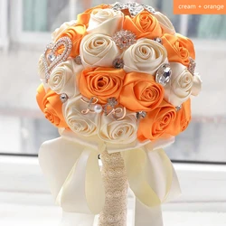 Hot orange and cream strystal wedding bouquets bridal wedding bouquets for wedding decoration