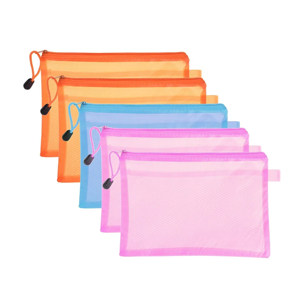1Pc Random Color Plastic Double Layer A5 Paper Document File Bill Zipper Bag Pencil Pouch