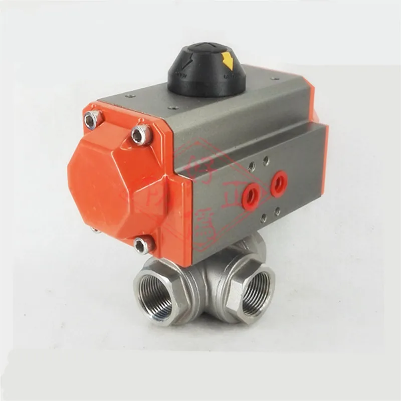 

1/2" NPT DN15 Stainless Steel 304 Three way T-port Pneumatic Ball Valve PTFE Seal Water Air Oil