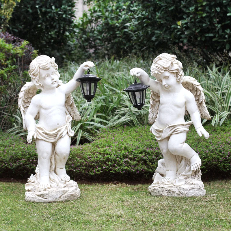 Imagem -02 - Outdoor Vidro Aço Quintal Estátua Jardim Escultura Pátio Villa Decoração Paisagem Levando Anjo Lâmpada Dooryard Decoração