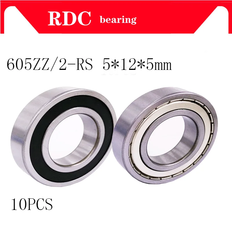 10pcs Miniature Bearing 605ZZ 605 2RS 5x12x5mm Shielded Miniature Metal Sealed Metric Radial Ball Bearing 605-ZZ Mechanical Tool